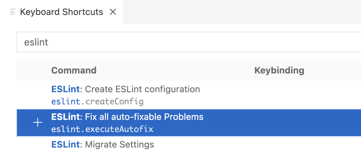ESLint keyboard shortcuts