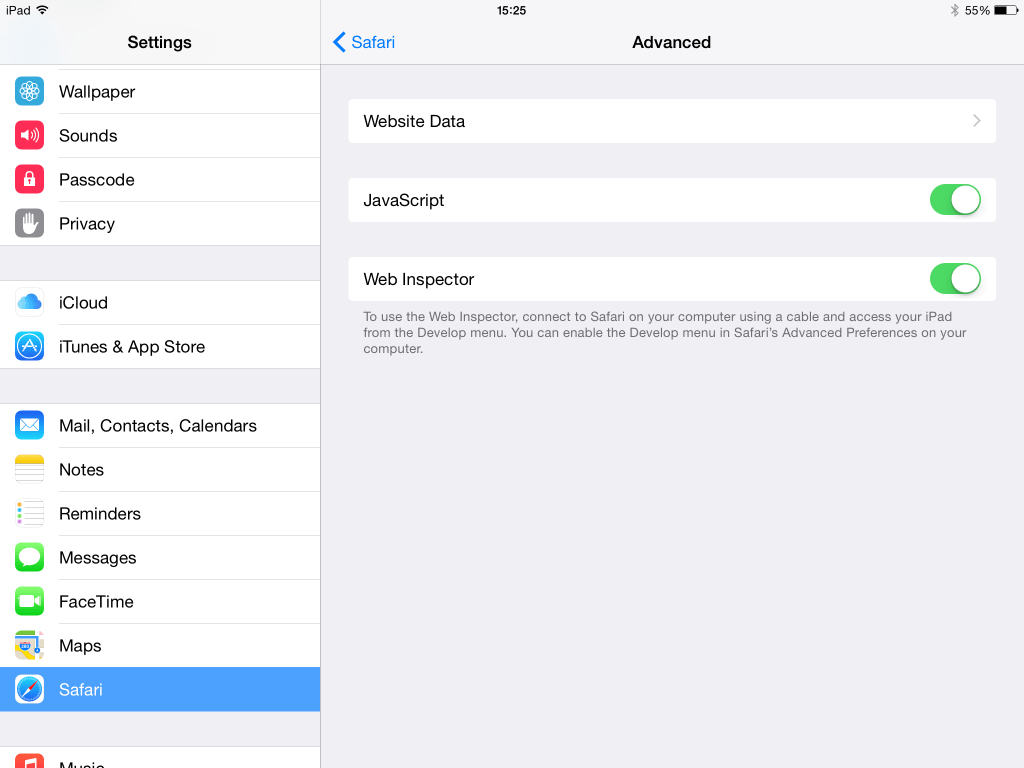 iOS Settings: Safari